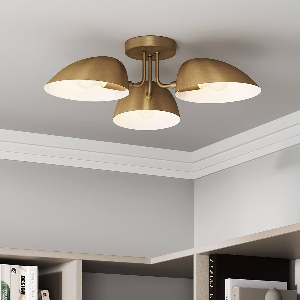 Nathan James Argo Semi Mount Flush Ceiling Light, 3-Lights Modern Retro Lighting with Black Round... | Amazon (US)