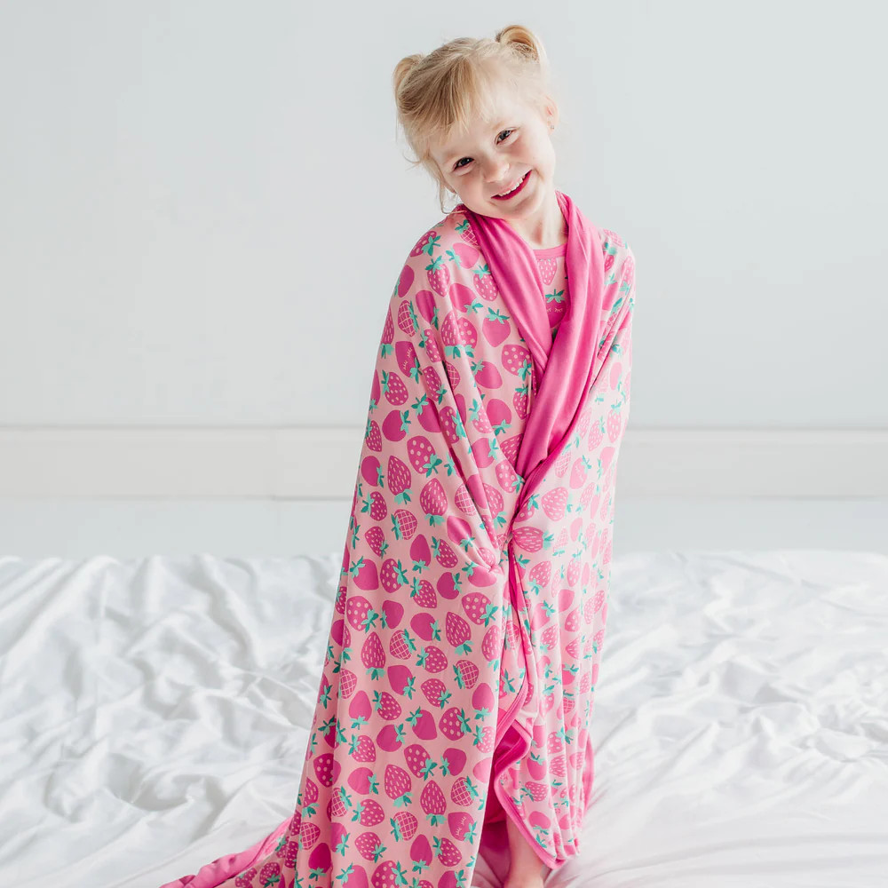 Sweet Strawberries Triple-Layer Bamboo Viscose Large Cloud Blanket® | Little Sleepies