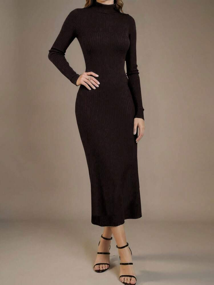 Modelyn Women's Solid Color Minimalist Long Sleeve Sweater Dress, Casual Everyday Wear | SHEIN