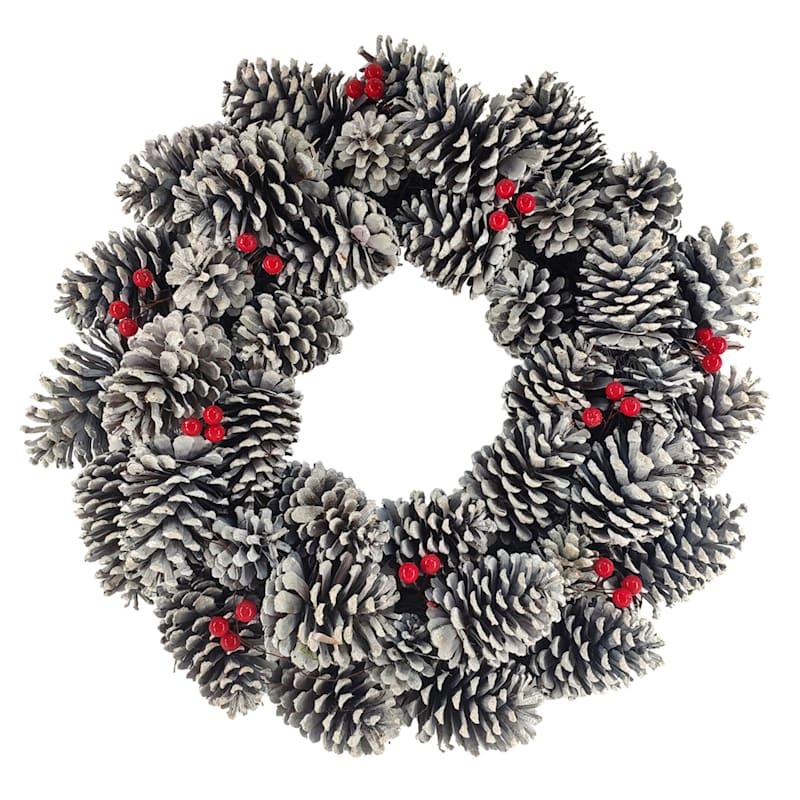 Red Berry & Flocked Pinecone Wreath, 20" | At Home