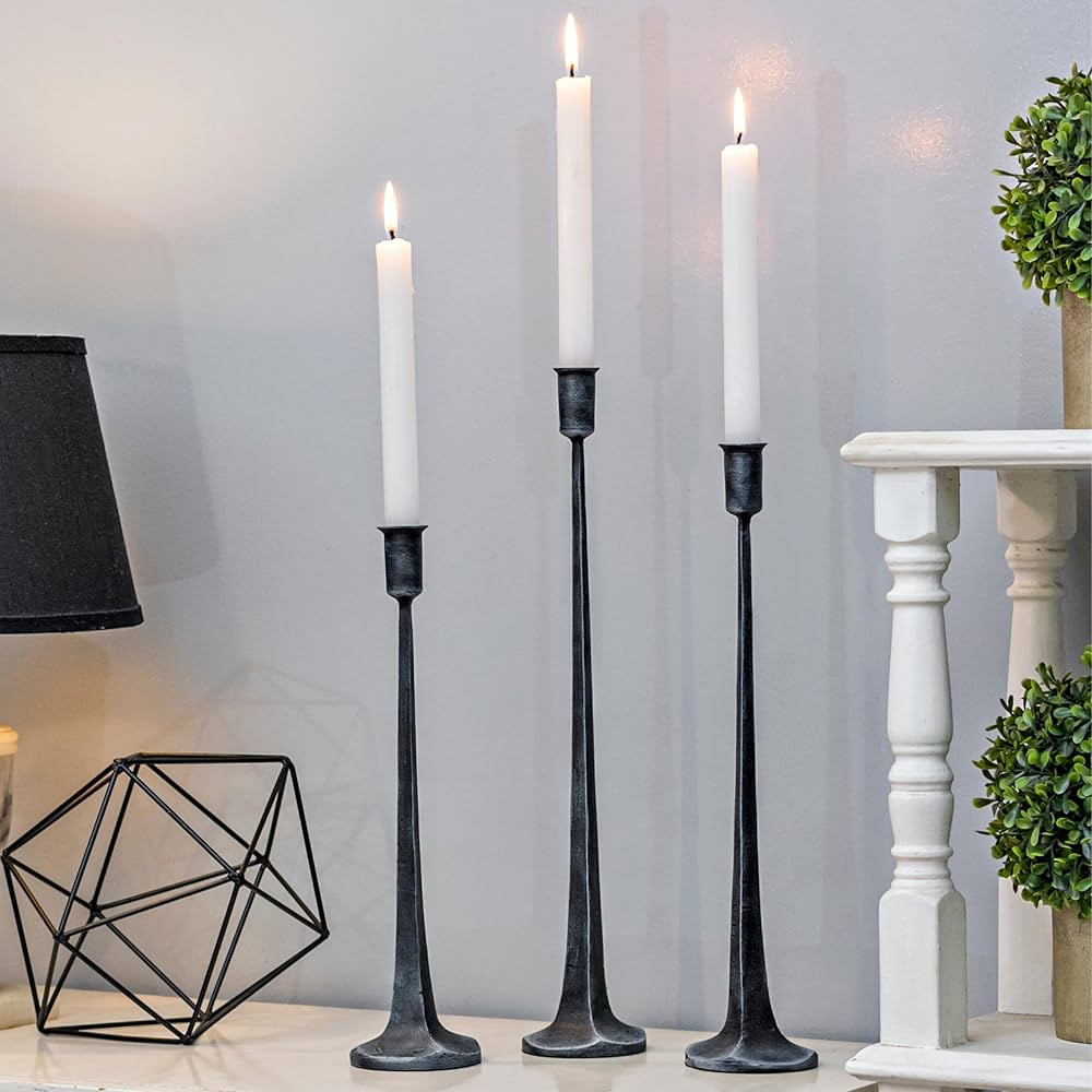 Black Iron Candlestick Holders Set of 3, Black Iron Candle Holders, Cast Iron Candle Holder, Wrou... | Amazon (US)