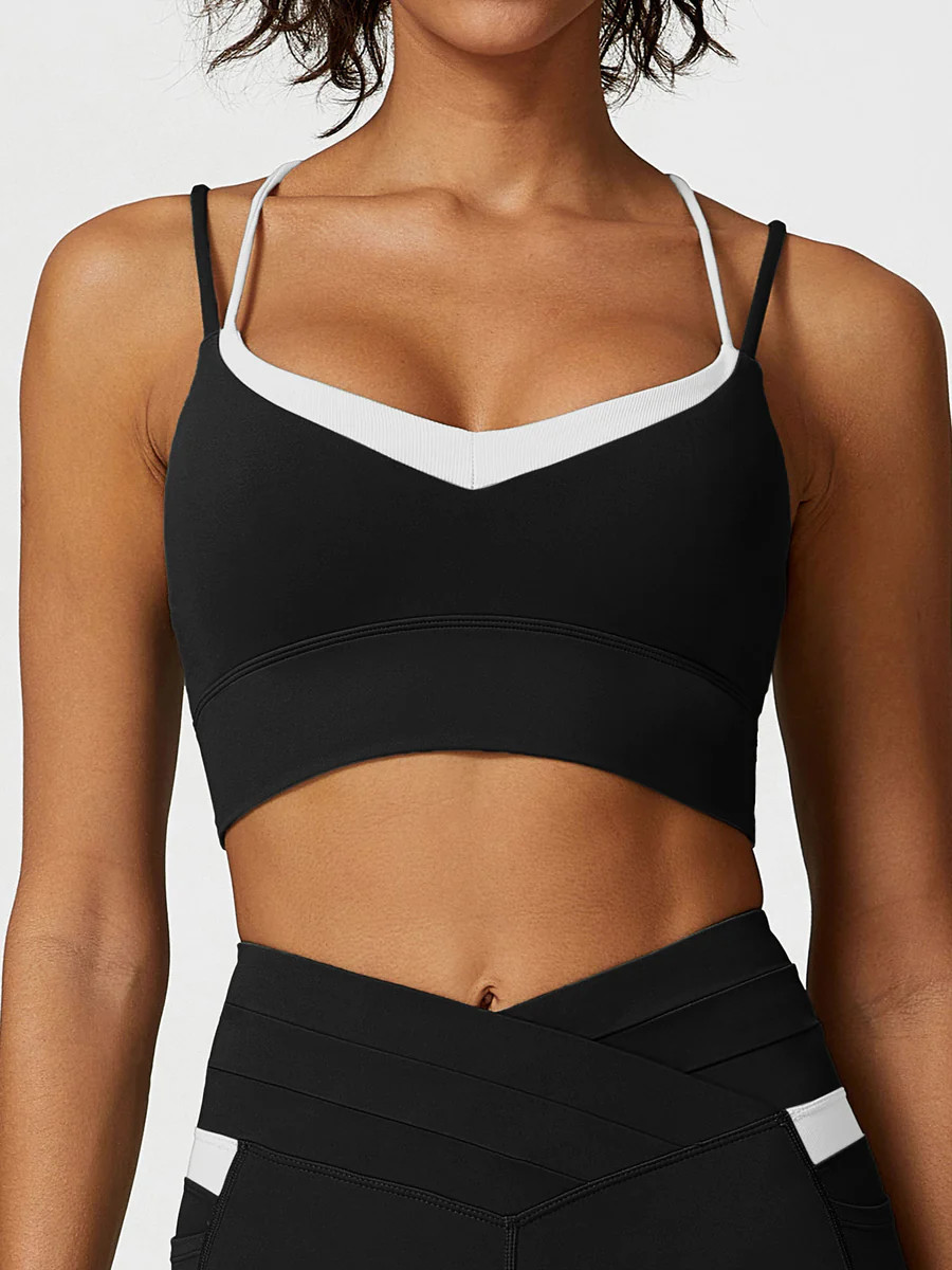 Black Contrast X Cross Sports Bra - Light Support & Reviews - Black - Sustainable Yoga Tops | BER... | BERLOOK