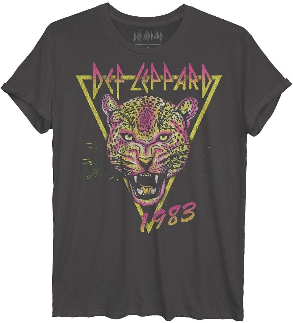 Def Leppard neon Leppard cat Heavy Metal Juniors Rolled Sleeve Body, Large | Amazon (US)