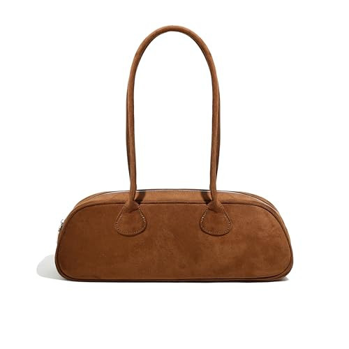 Plinvo East West Le Teckel Handbag for Women Elegant Genuine Leather Shoulder Purse for Formal Events or Work (Brown Suede) | Amazon (US)