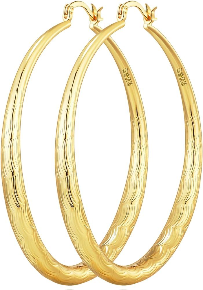 OOOPEL 925 Sterling Silver Hoop for Women Gold Hoop Earrings Hypoallergenic Diamond-Cut Ripples D... | Amazon (US)