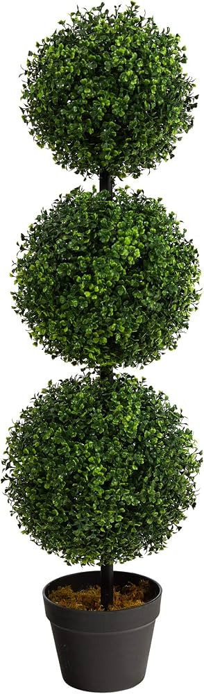 Nearly Natural 36 in Artificial Triple Ball Boxwood Topiary Tree with Pot     For Indoor or Outdo... | Amazon (US)