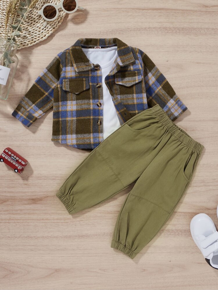 Baby Plaid Overcoat With Pants | SHEIN