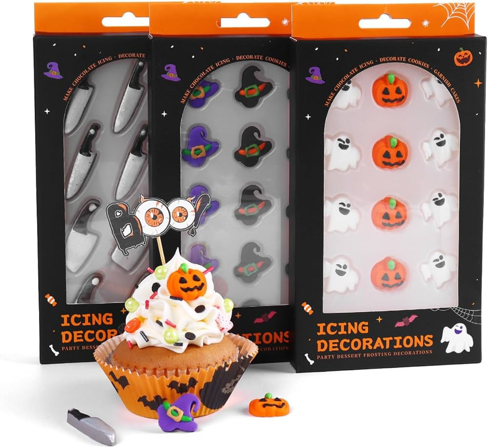 Edible Halloween Cake Decorations, Pumpkin Cupcake Toppers, Ghost Cake Decorations, Edible Knives... | Amazon (US)