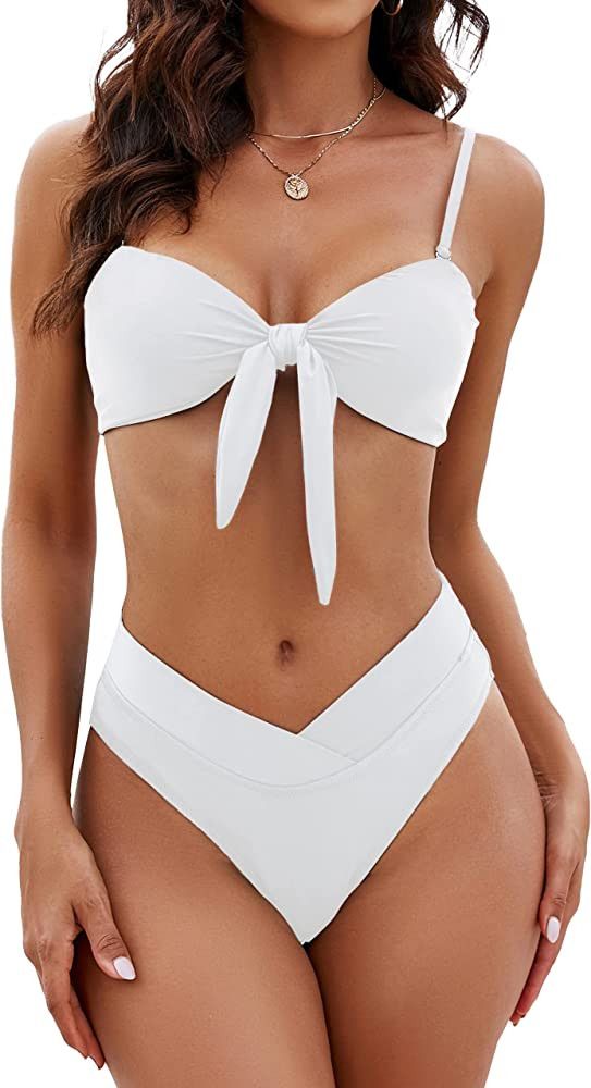 Blooming Jelly Women's High Waisted Bikini Sets Two Piece Swimsuit Bathing Suit White Swimsuit Bride | Amazon (US)