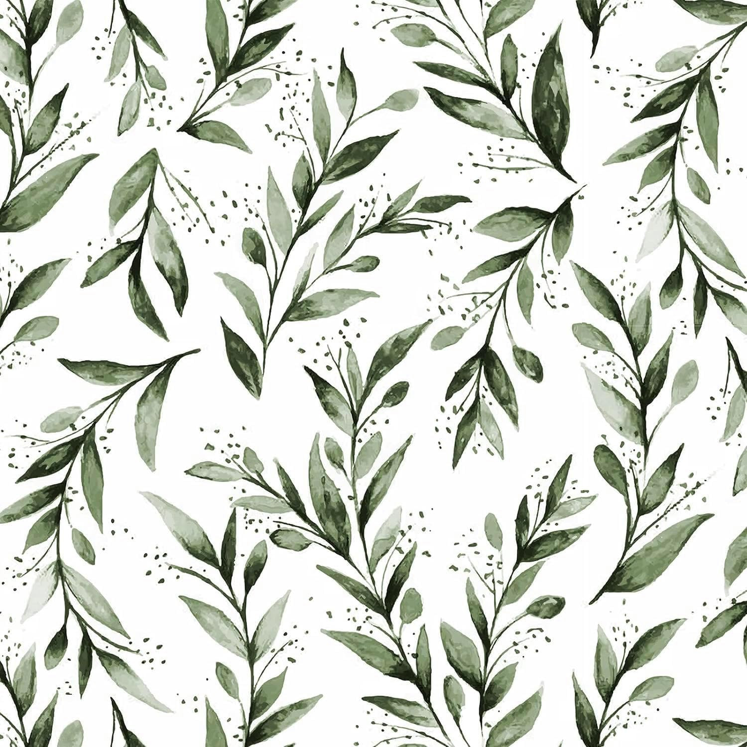 Livebor Green Leaf Wallpaper Peel and Stick Olive Leaf Contact Paper 17.7inch x 118.1inch Green Peel and Stick Wallpaper Modern Farmhouse Wall Paper for Bathroom Neutral Sage Decorative Vinyl | Amazon (US)