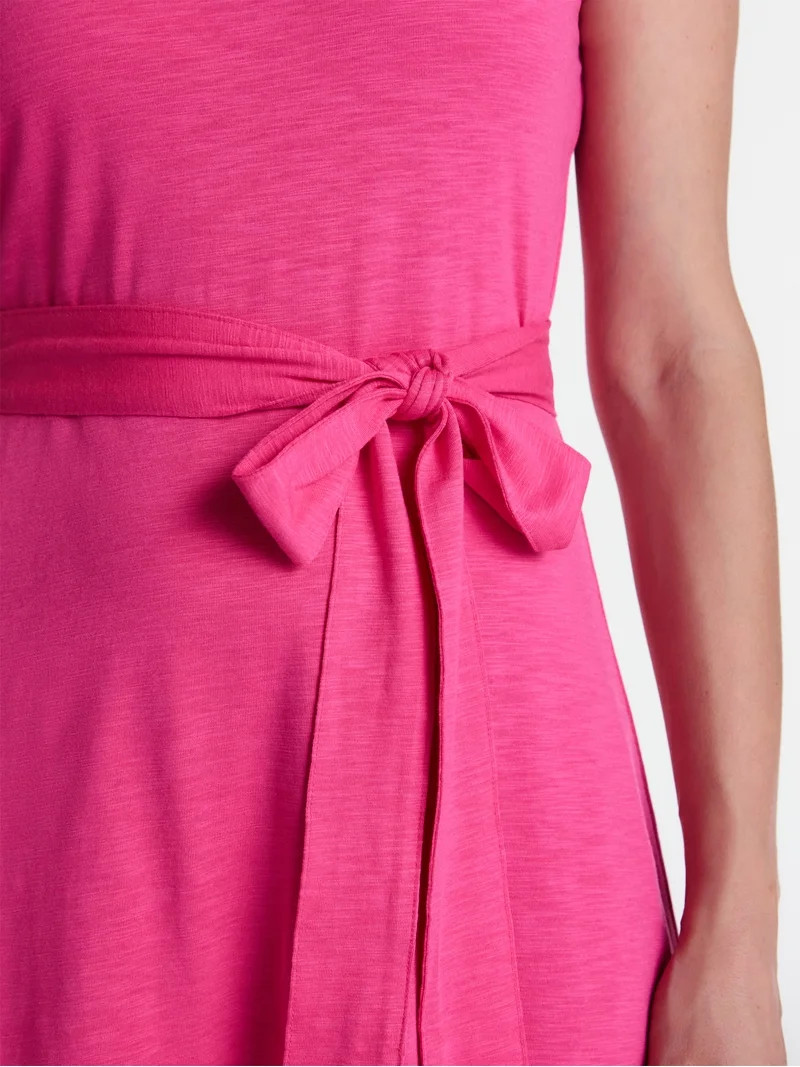 Time and Tru Women's and Women's Plus Belted Mini Dress with Flutter Sleeves, Sizes XS-4X - Walma... | Walmart (US)