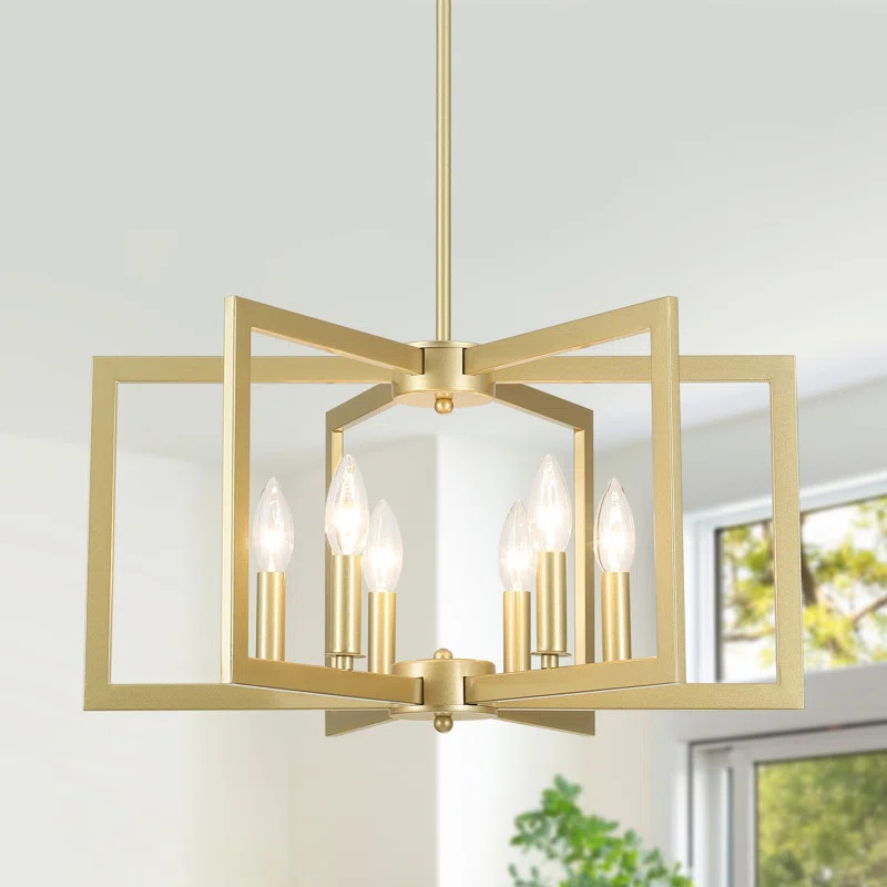 6 - Light Candle-Style Geometric Square / Rectangle Chandeliers, Pendant Light Fixture Over Table... | Wayfair North America
