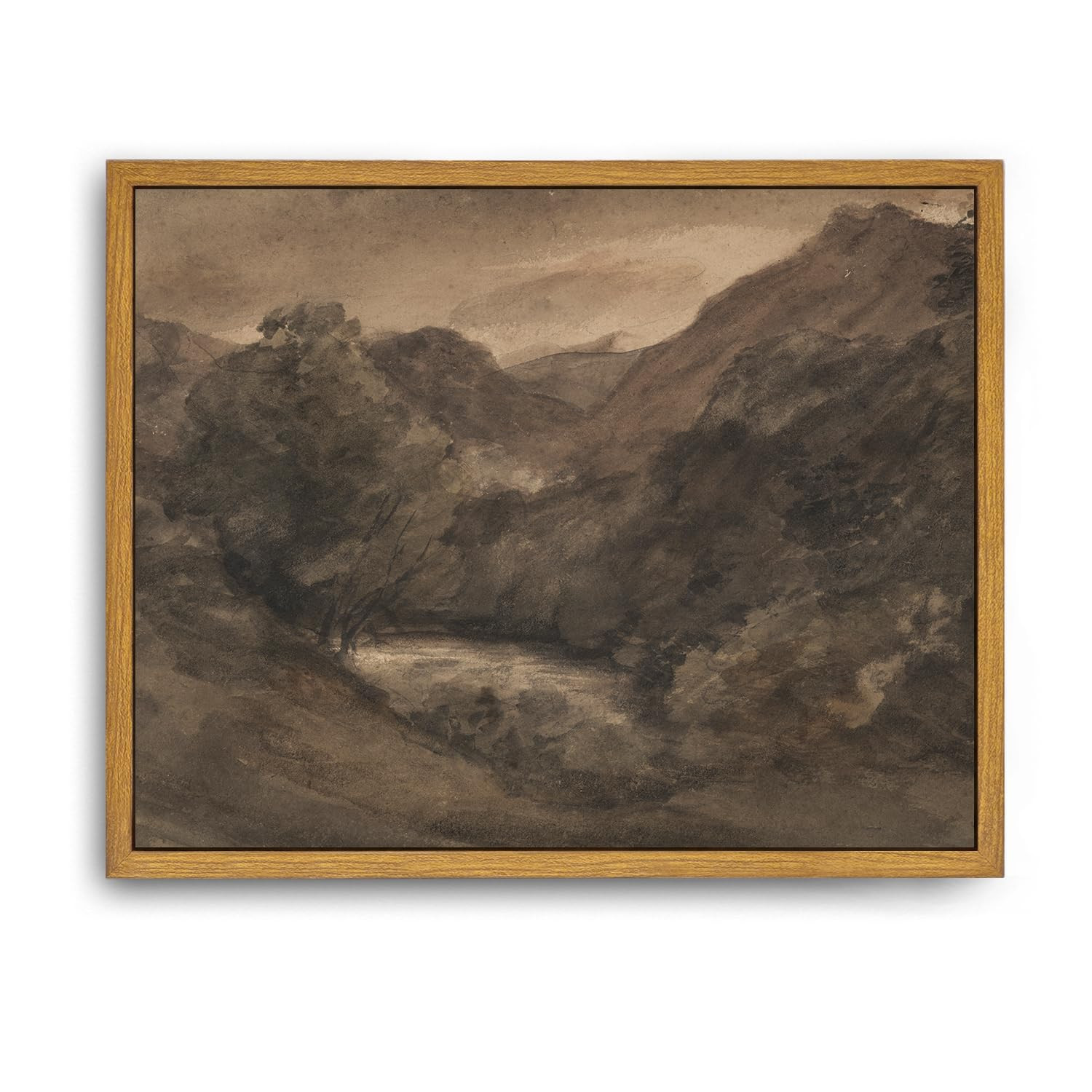 Roslynity Framed Canvas Wall Art Vintage Print Paintings Moody Watercolor Landscape Brown Dark Sc... | Amazon (US)