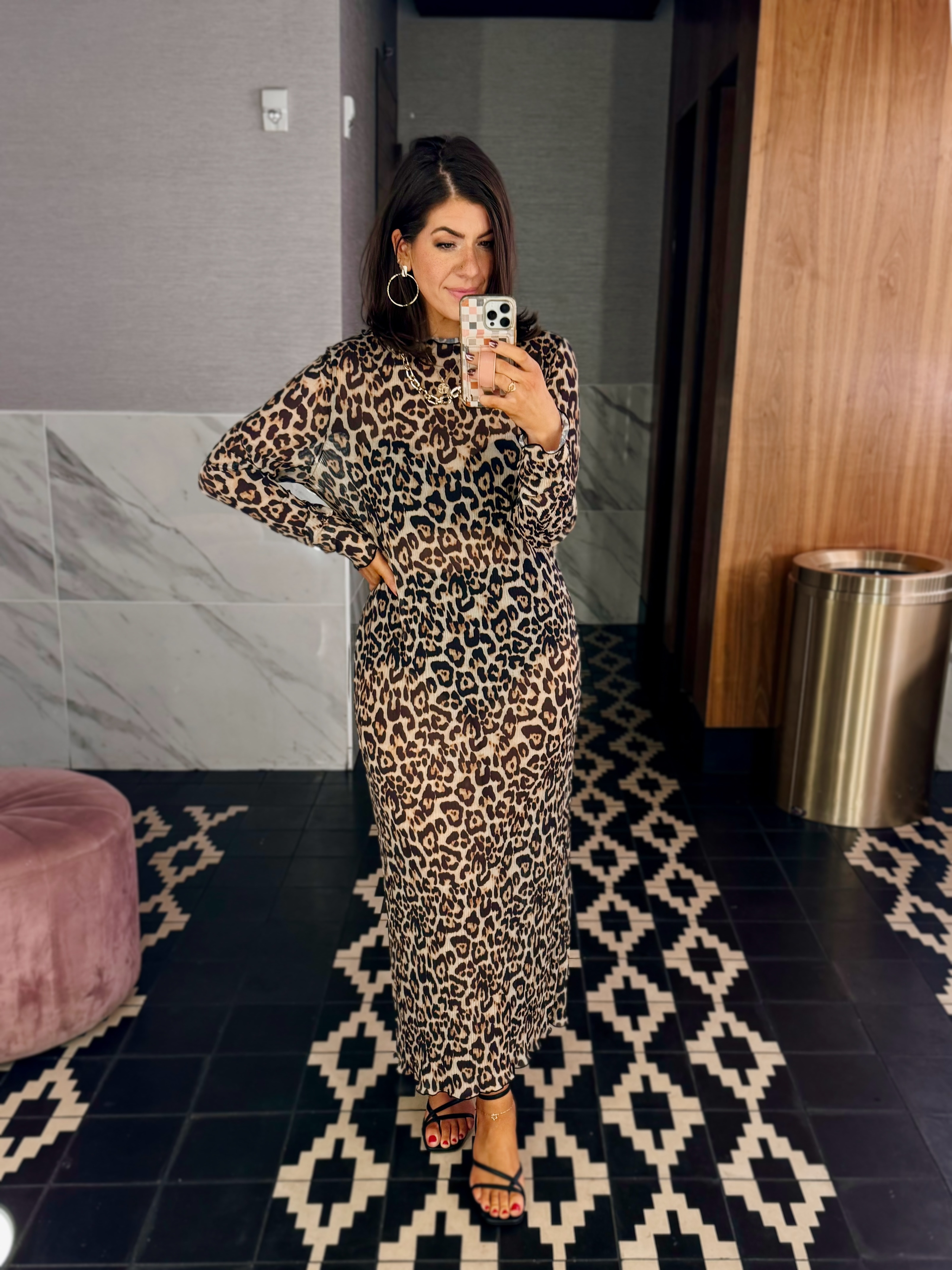 In a medium sheer leopard dress 

#LTKMidsize #LTKFindsUnder50 #LTKOver40