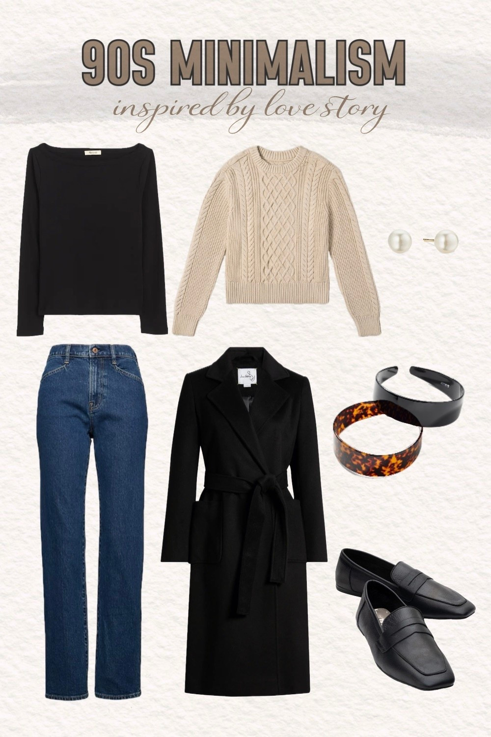 Channel timeless 90s minimalism with this curated fashion edit inspired by the clean, effortless aesthetic of the era. This collage focuses on classic, polished staples that work together seamlessly for a look that feels both casual and incredibly put-together.

Start with a simple boat neck shirt—it's elegant without trying too hard. Pair it with straight-leg jeans for that iconic 90s silhouette that flatters every body type. Finish the base with a pair of sleek loafers for an instant polished touch. Accessories are key to nailing this aesthetic: a soft cable knit sweater draped over the shoulders adds texture and preppy charm, while a classic headband and timeless pearl earrings bring a refined, feminine finish.

This outfit is the definition of "effortless chic"—each piece is a staple you'll reach for again and again. Shop this entire 90s-inspired minimalist.

#LTKootd #LTKgrwm #LTKdayinmylife