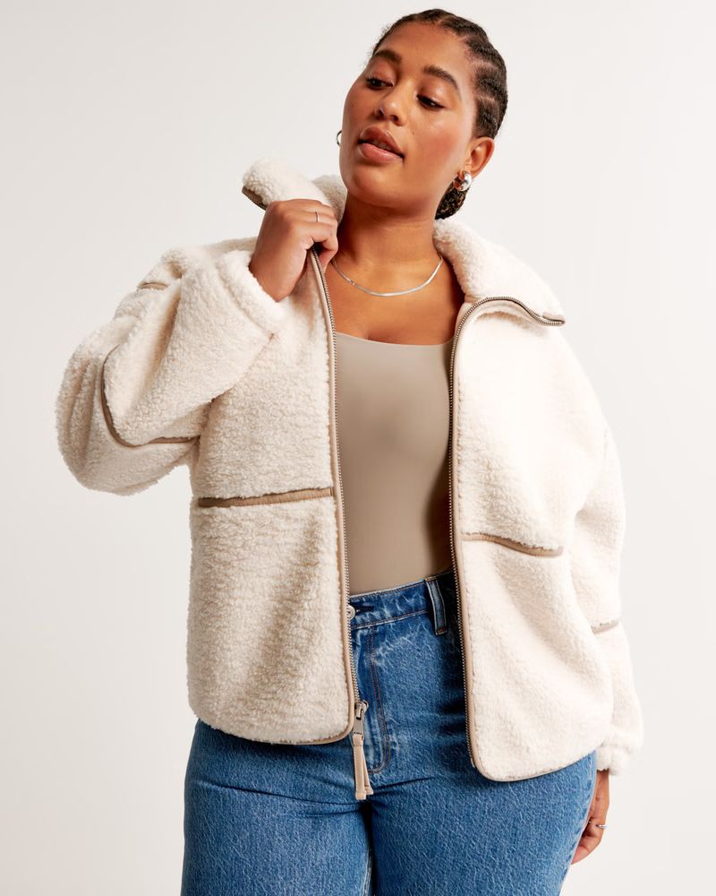 Women's Sherpa Mockneck Full-Zip | Women's Up To 30% Off Select Styles | Abercrombie.com | Abercrombie & Fitch (US)