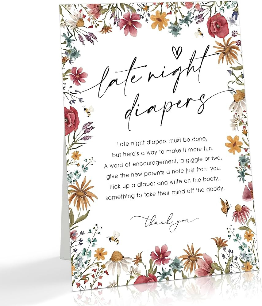 Late Night Diapers Sign, Baby In Bloom Decorations, 8 x 11 Inch Floral Table Sign for Gender Reve... | Amazon (US)