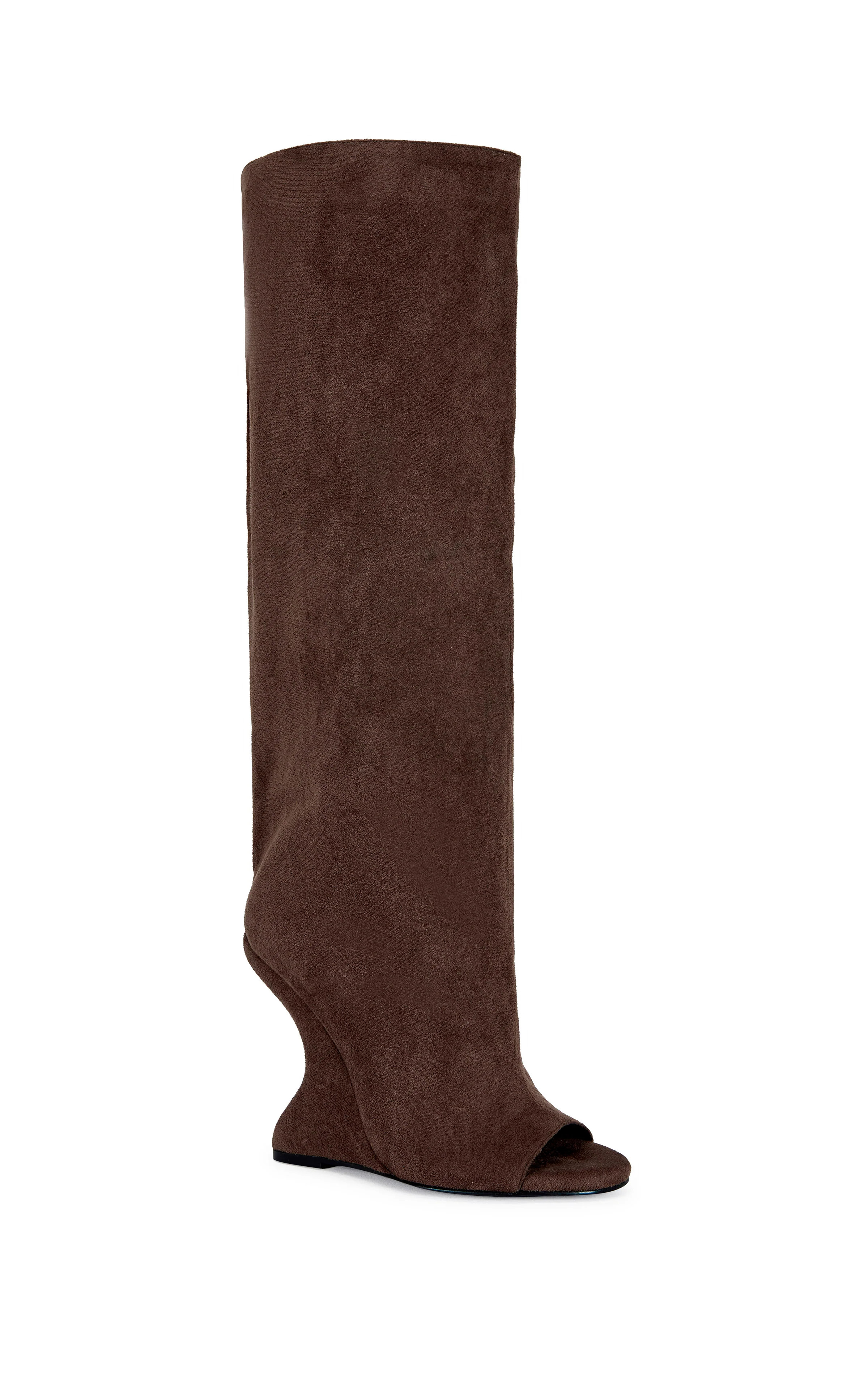 VINCENT-BROWN PEEP TOE WEDGE BOOT | Azalea Wang