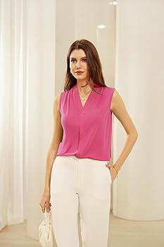 GRACE KARIN Women's V Neck Tank Top Summer Pleated Sleeveless Basic Casual Camisole Blouse | Amazon (US)