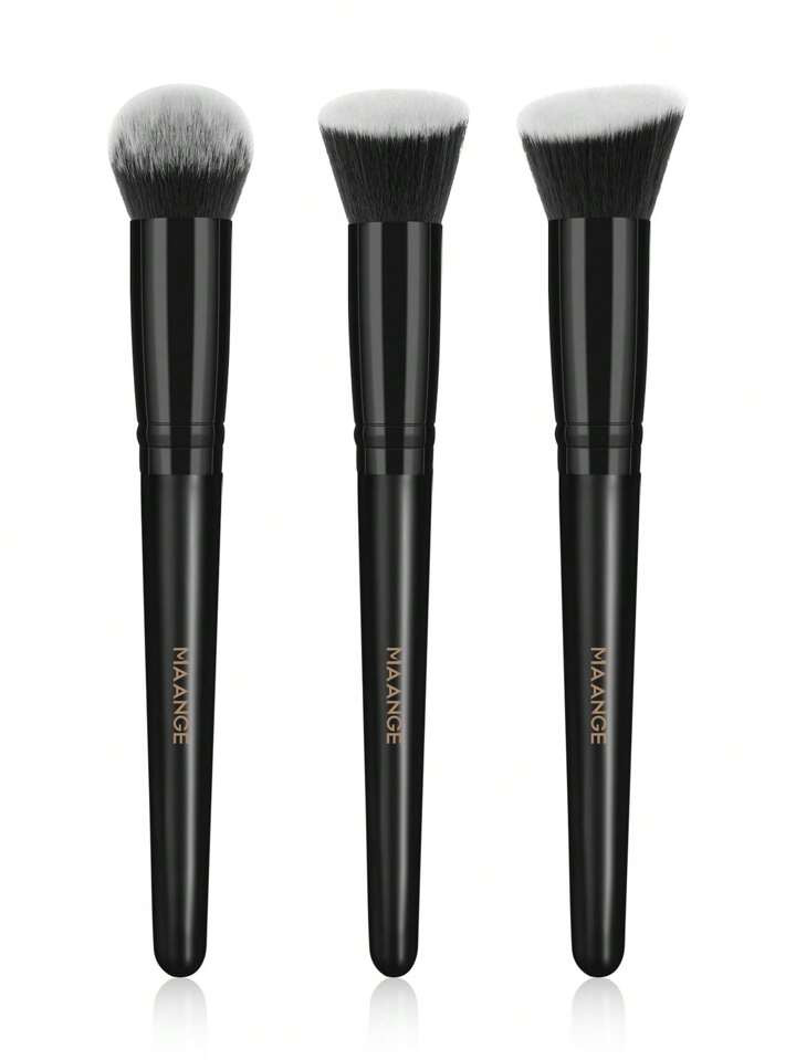 MAANGE 3pcs Professional Foundation Brush&Powder Brush Set,Flat Head&Oblique Head&Round Head Make... | SHEIN