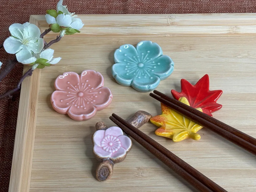 Japanese Botanic Chopstick Rest - Maple, Cherry Blossom, Plum Blossom: Ceramic Cutlery Rests, Bru... | Etsy (US)