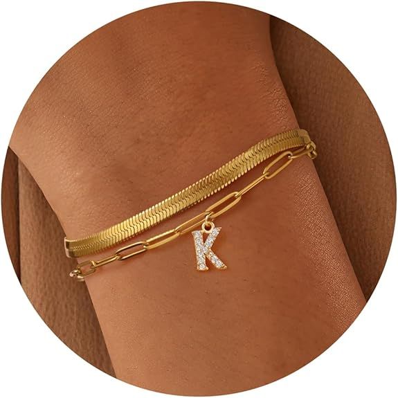 Turandoss Gold Layered Bracelets for Women - Dainty Gold Initial Bracelets for Women, Letter A-Z ... | Amazon (US)