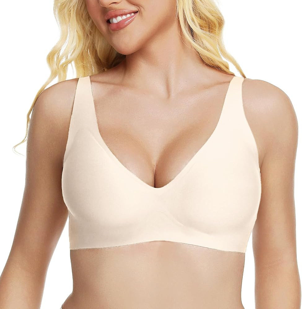VRCOMFY Womens Jelly Bras Plunge Wireless Bralette Tshirt Comfortable Bras | Amazon (US)