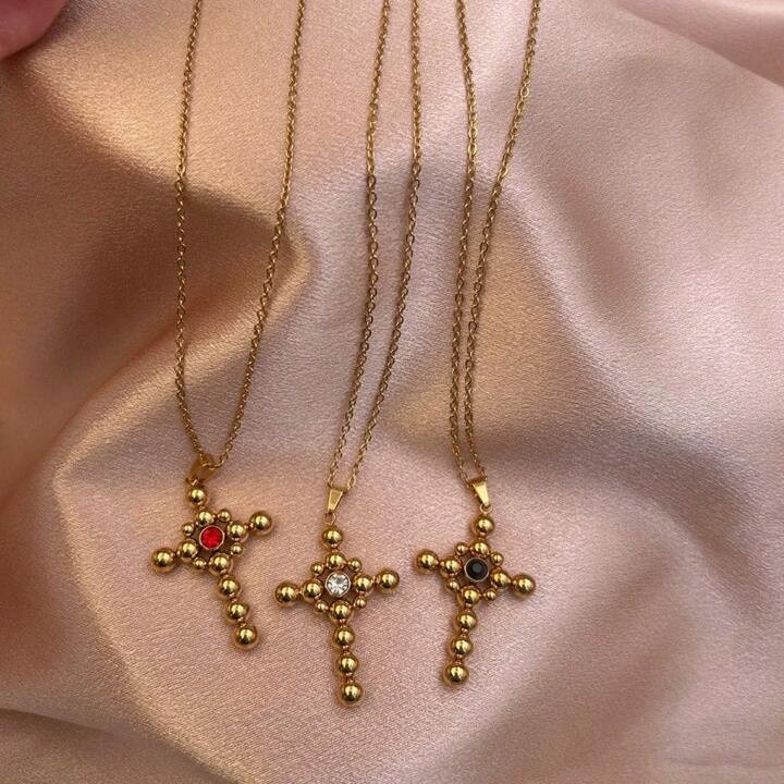 Trends1pc European & American Fashion Handcrafted Stainless Steel Beaded Cross Necklace Suitable ... | SHEIN