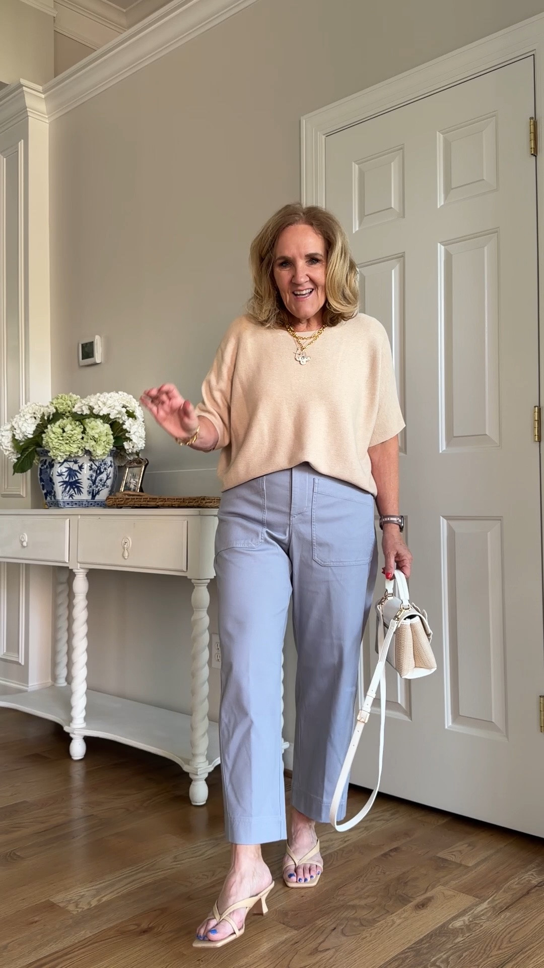 @spanx spring sale. No code needed. Lots of great styles for spring and summer. 

The stretch twill wide leg I wear a medium petite. 
The stretch twill barrel fits best small petite. I have the medium petite but they’re very loose in the hips. 
Culottes med petite size up if inbetween 
And this poplin dress size medium it’s fabulous. And it comes in other colors and a short length. 
Other items sizes 
Boden jersey knit black blouse 10
Quince green cardigan medium 
Amazon set medium 
Quince beige sweater medium 
Loft mama sweatshirt medium
10% off Eric javits tote code NANETTE
20% off my bracelet stack code NANETTE20

#LTKootd #LTKWorkwear #LTKOver40