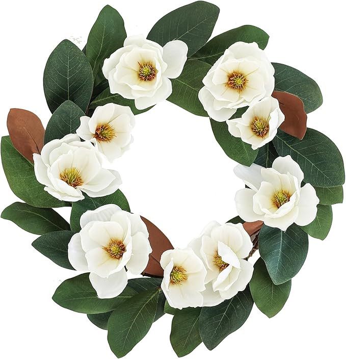 All Seasons Wreath for Front Door w/Silk Cream Magnolia, 20-22 Inch Year Round Outdoor Spring Sum... | Amazon (US)