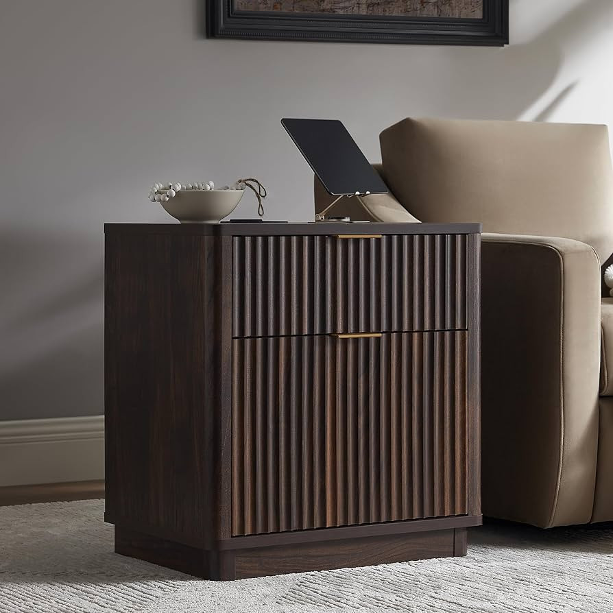 T4TREAM 23'' Fluted Nightstand with Charging Station, Large 2 Drawer Bedside Table, Modern End Ta... | Amazon (US)