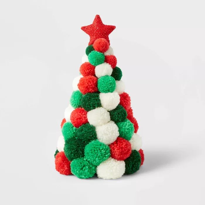 Pom Pom Christmas Trees Decorative Figurine Red/White/Green - Wondershop™ | Target