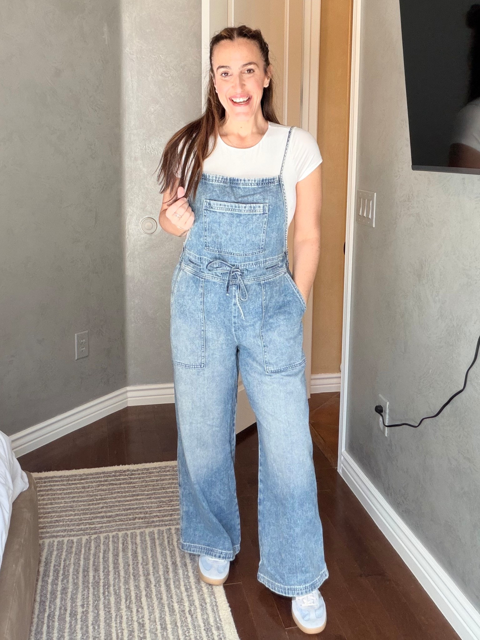 I’m in love with these overalls! So soft and comfy! They run roomy. I’m in a medium bUt could do a small! My top is a medium. Shoes run big. 

#LTKOver40 #LTKmomlife #LTKootd