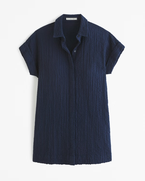 Textured Button-Through Shirt Dress | Abercrombie & Fitch (US)