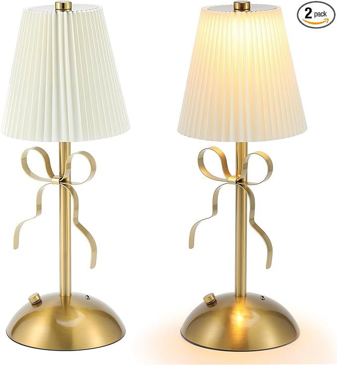 Kittmip 2 Pack Small Gold Bow Table Lamp 12 Inch for Girl's Bedroom Cute Coquette Bow Table Lamp ... | Amazon (US)