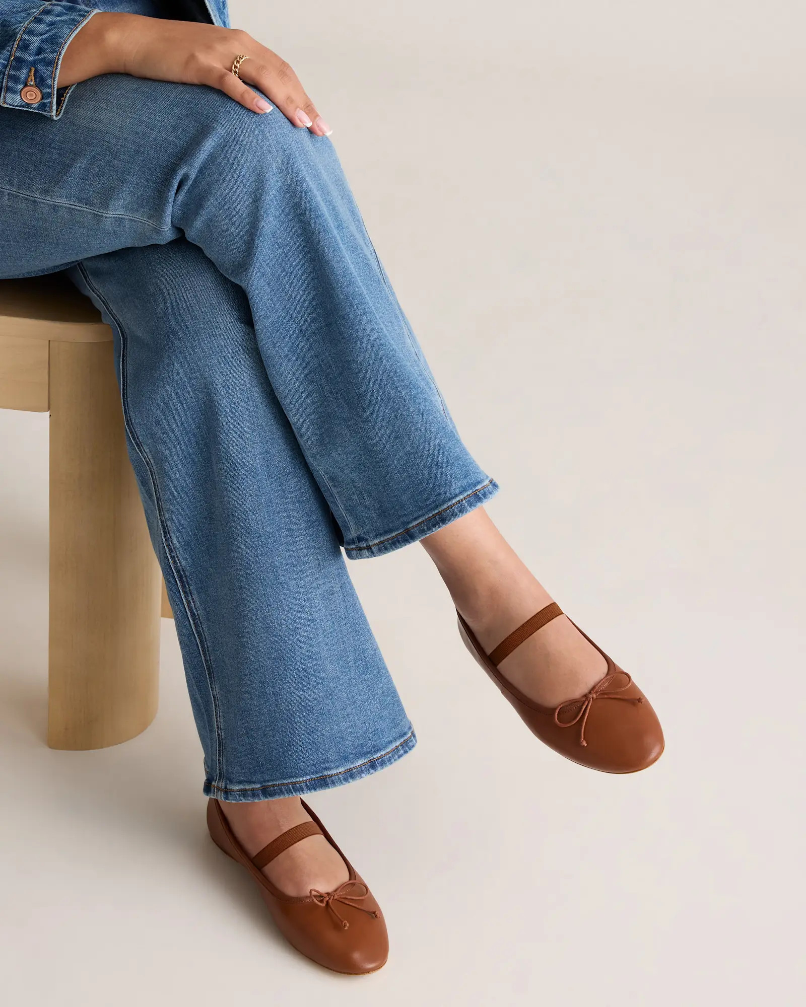 Italian Leather Mary-Jane Ballet Flat in Cognac | Quince