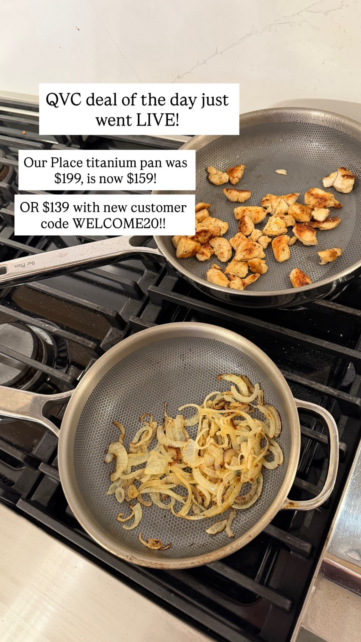 QVC deal of the day is their new-ish titanium pan!!!! I love this because it chars, and doesn’t STAIN! Super durable! But still non-toxic 🙌🏼 use WELCOME20 for an extra $20 off the sale price!! @qvc @ourplace #loveqvc #ad 

#LTKHome #LTKHoliday #LTKGiftGuide