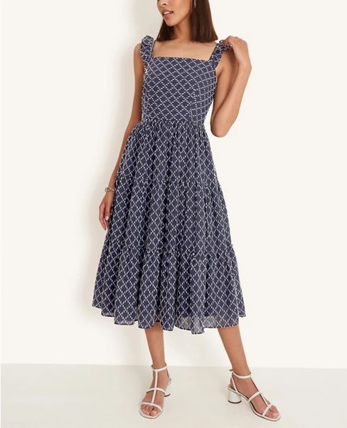 Lattice Ruffle Tiered Midi Dress | Ann Taylor (US)