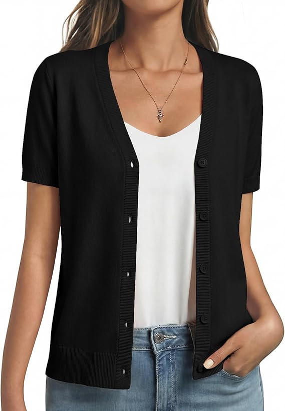 Short Sleeve Cardigan Sweaters for Women Wool Blend Lightweight Summer Dressy Shrugs Outfits 2026... | Amazon (US)