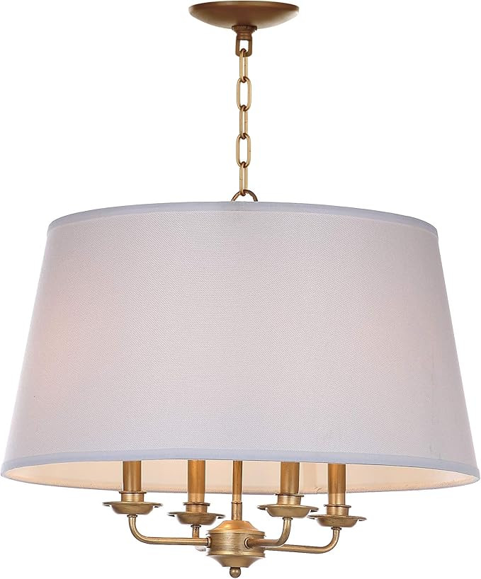 SAFAVIEH Lighting Collection Kimball Farmhouse Gold/ White Shade 22-inch Diameter 4-light Adjusta... | Amazon (US)