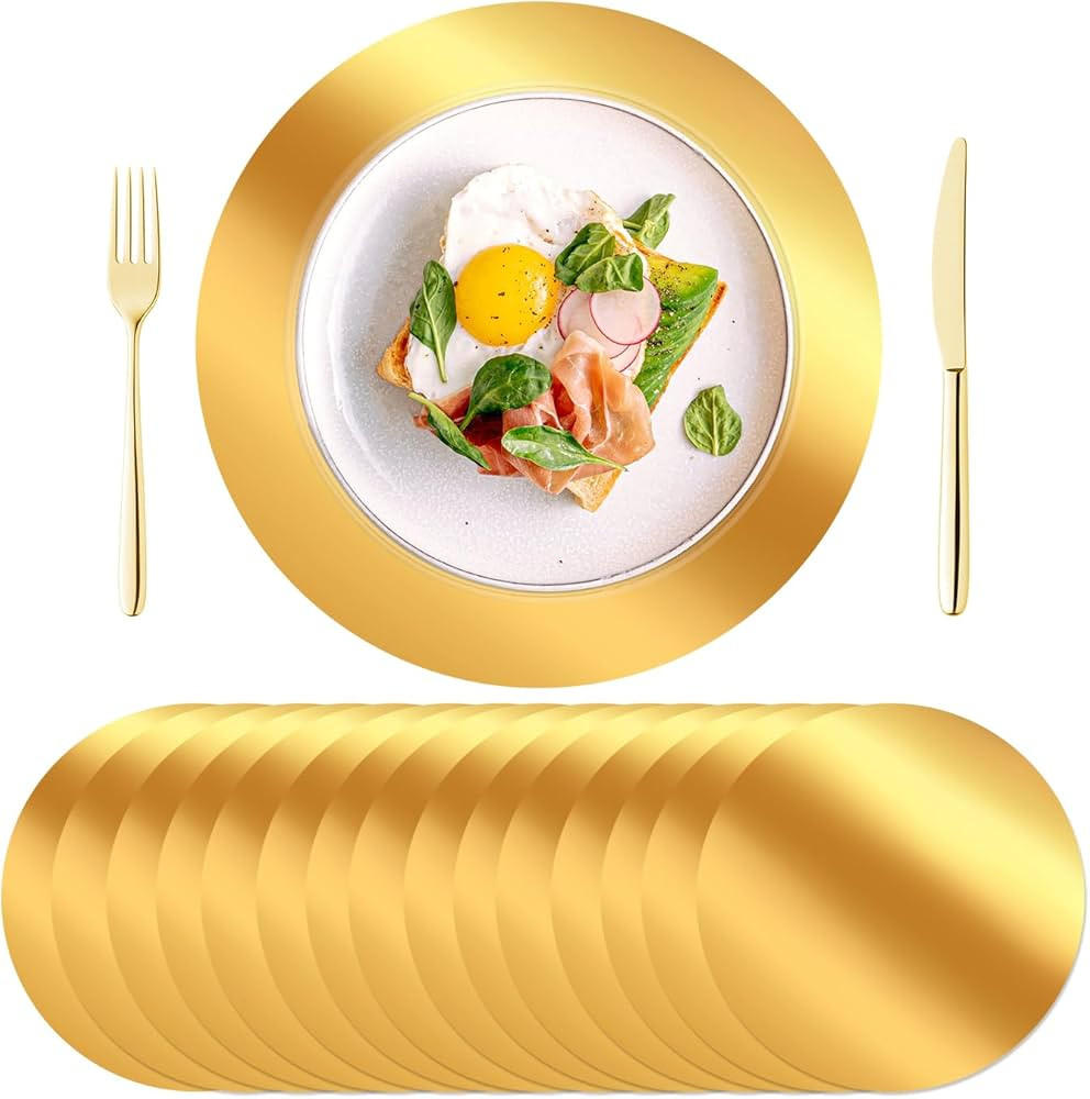 KesaPlan 100PCS Round Gold Placemats, 13" Disposable Paper Placemats for Dining Table, Mirrored G... | Amazon (US)