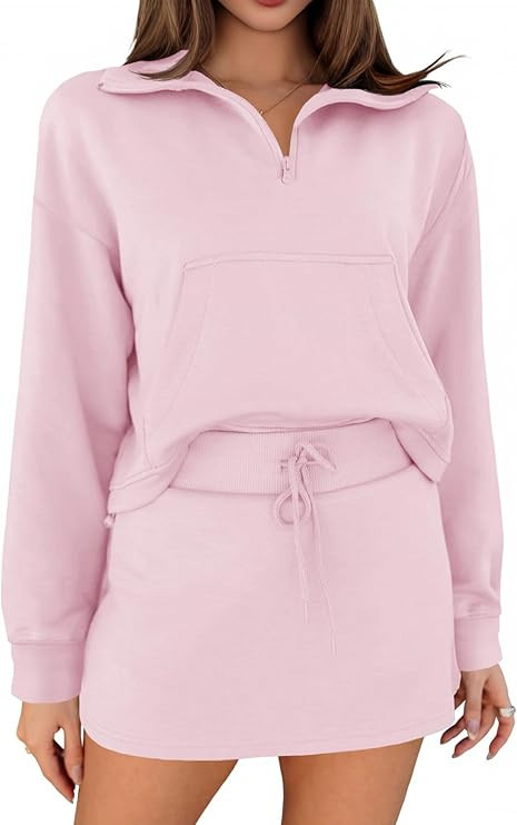 Fisoew Womens Sweatsuits 2 Piece Outfits Quarter Zip Cropped Sweatshirts Casual Mini Skorts Loung... | Amazon (US)
