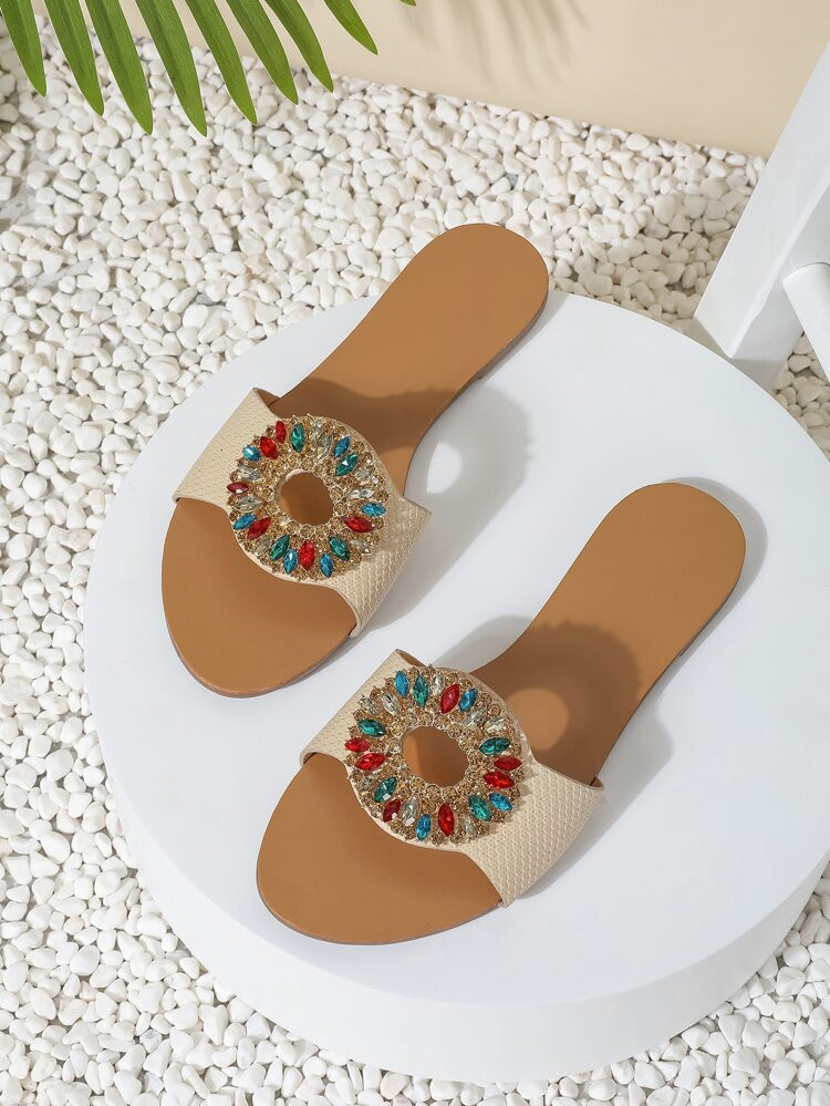 Rhinestone Decor Cut Out Slide Sandals | SHEIN