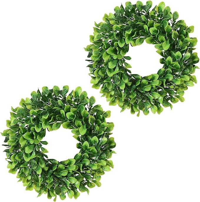 Lvydec 2 Pack Artificial Boxwood Wreath - 11" Mini-Sized Boxwood Wreath Green Candle Wreath for W... | Amazon (US)
