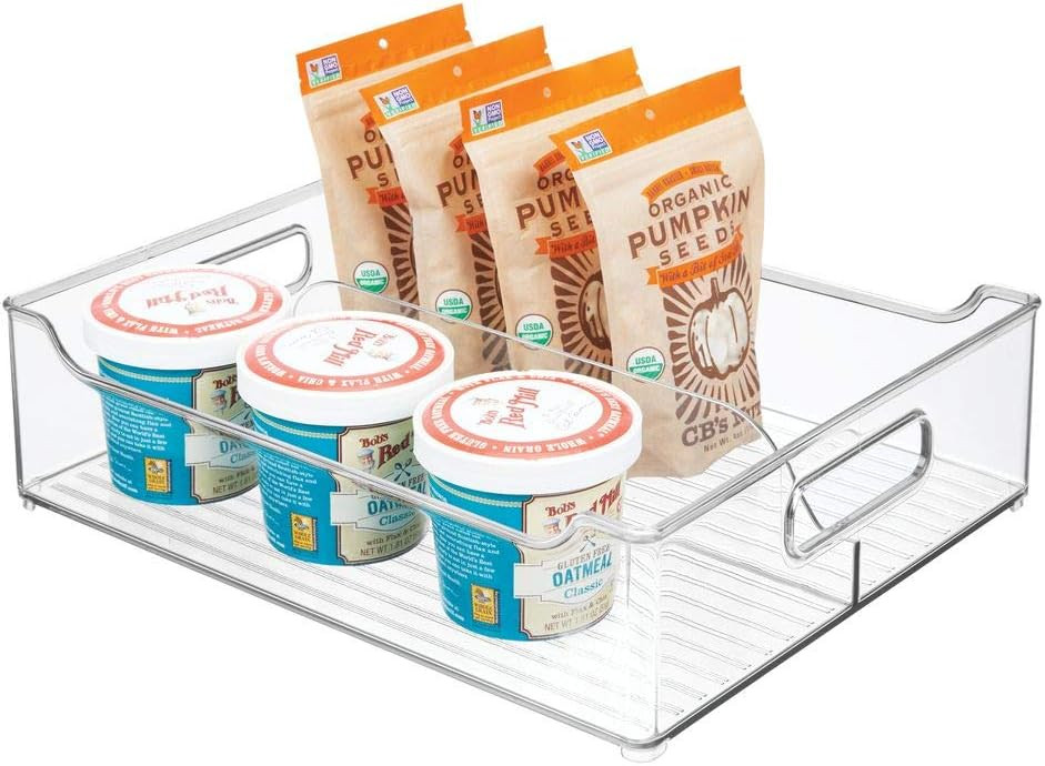 mDesign Wide Plastic Kitchen Pantry Cabinet, Refrigerator, Freezer Food Storage Bin with Handles ... | Amazon (US)