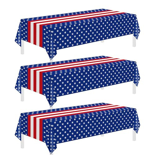 Childom 3 Pcs Patriotic Tablecloth for 4th of July Decorations,Disposable Plastic American Flag Tablecloth 54"x108",Fourth of July Red White and Blue Table Cover for Memorial Day,USA Party Supplies | Amazon (US)