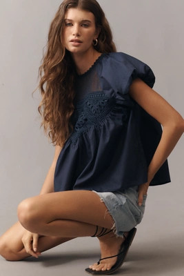 En Elly Puff-Sleeve Crochet Blouse | Anthropologie (US)