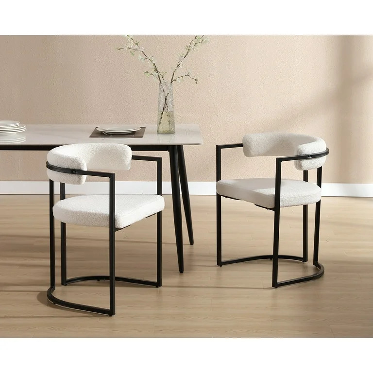 Dayalane White Sherpa Dining Chairs Set of 2, Modern Upholstered Boucle Barrel Side Chairs, Comfy... | Walmart (US)