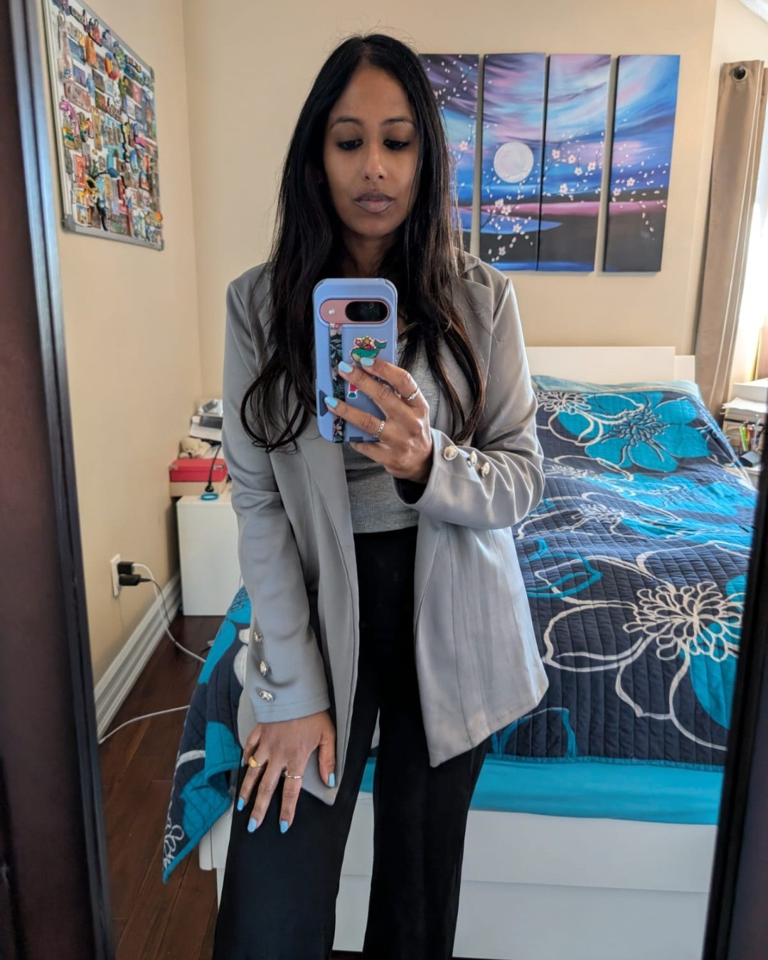 Work wear, fall fashion, office wear, blazer, dress pants, gray blazer, bracelets, nails, professional, crop top

#LTKfall #LTKworkwear #LTKstyletip