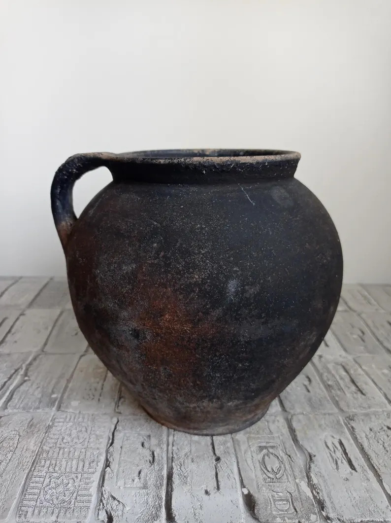 Old Clay Pot, Wabi Sabi Vessel, Vintage Black Clay Pot, Rustic Vase, Antique Vessel - Etsy | Etsy (US)